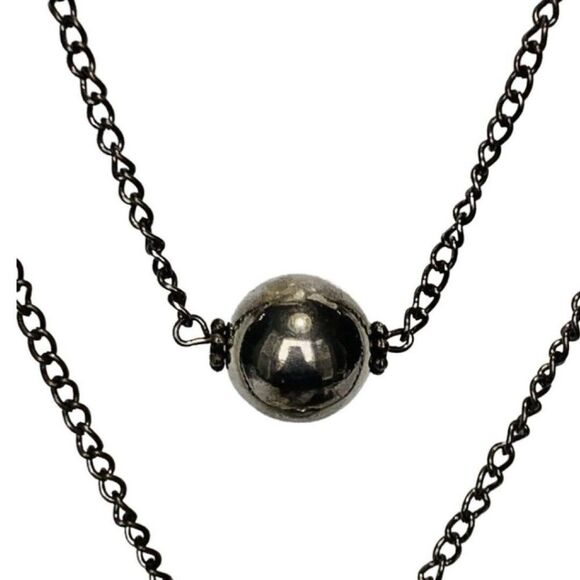 Vintage Women’s Gunmetal 2 Tier Layered Large Beaded Station Necklace 23” - Picture 2 of 6